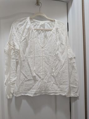 Boho White Eyelet Tunic with Tassel Tie